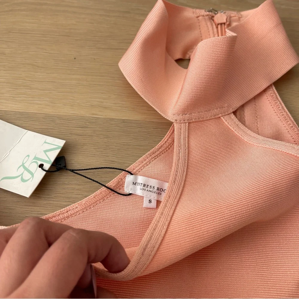 NWT Mistress Rocks Coral Peach Bandage Bodycon Skirt and Top Set Size Small - Picture 6 of 7